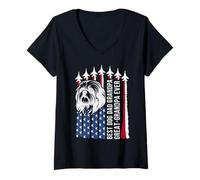 Donna Bandiera USA Best Shih Tzu Dad Grandpa And Great Grandpa Ever Maglietta con Collo a V