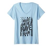 Donna Bandiera USA Make America Rave Again Techno Festival EDM DJ Maglietta con Collo a V