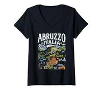 Donna Bandiera Vintage Abruzzo Italia Maglietta con Collo a V