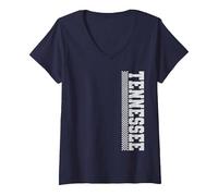 Donna Bandiera Vintage Tennessee a Scacchi Varsity State Tennessee Maglietta con Collo a V, Navy, S