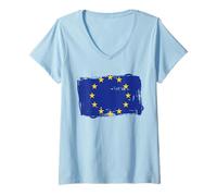 Donna Bandiera Vintage UE Europa Unione Europea Maglietta con Collo a V