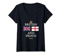 Donna Bandiere Britanniche e orgogliose del Regno Unito dei patrioti Maglietta con Collo a V