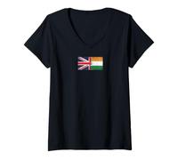 Donna Bandiere del Regno Unito e dell'India - British Indian Maglietta con Collo a V