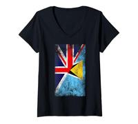 Donna Bandiere del Regno Unito e Santa Lucia - British Saint Lucian Maglietta con Collo a V