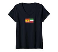 Donna Bandiere della Spagna e della Guinea Equatoriale - Equatoguineo Spagnolo Maglietta con Collo a V