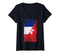 Donna Bandiere Francia & Hong Kong - Hong Konger Francese Maglietta con Collo a V