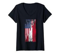 Donna Bandiere USA & Austria - Stati Uniti d'America, Austria Maglietta con Collo a V