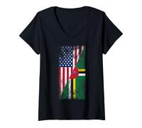 Donna Bandiere USA & Dominica - Stati Uniti d'America, Dominicana Maglietta con Collo a V
