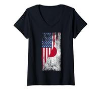 Donna Bandiere USA e Giappone - Stati Uniti d'America, Giapponese Maglietta con Collo a V