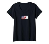 Donna Bandiere USA e Giappone - Stati Uniti d'America, Giapponese Maglietta con Collo a V