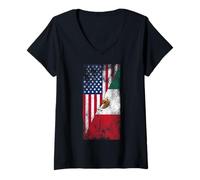 Donna Bandiere USA e Messico - Stati Uniti d'America, Messico Maglietta con Collo a V