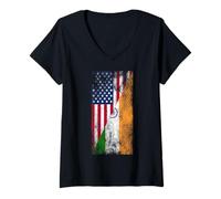 Donna Bandiere USA & India - Stati Uniti d'America, Indiana Maglietta con Collo a V
