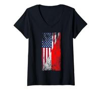 Donna Bandiere USA & Indonesia - Stati Uniti d'America, Indonesiano Maglietta con Collo a V