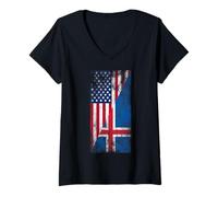 Donna Bandiere USA & Islanda - Stati Uniti d'America, Islandese Maglietta con Collo a V