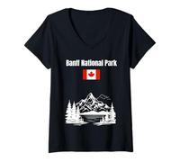 Donna Banff National Park Souvenir Montagne Rocciose Bandiera Canada Maglietta con Collo a V