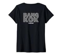 Donna Bangkok Thailandia Mappa Tipografia Viaggio Urbano Tee Maglietta con Collo a V