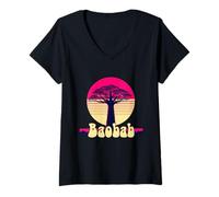 Donna Baobab Albero Africano Retro Tramonto Baobab Chonk Albero Baobab Maglietta con Collo a V