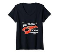 Donna Bar Harbor Maine Aragosta Parco Nazionale Acadia Retro Maglietta con Collo a V