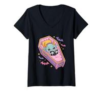 Donna Bara Letto Mostro Nap Halloween Maglietta con Collo a V