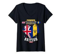 Donna Barbados British Roots Idea per Le Donne UK Bajan Bandiera a Tema Maglietta con Collo a V