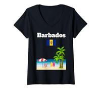 Donna Barbados Spiaggia Souvenir Palma Tropicale Barbados Bandiera Maglietta con Collo a V