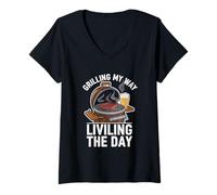 Donna Barbecue Grigliare My Way Living Day Smoky Flavor Outdoor BBQ Maglietta con Collo a V