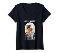 Donna Barbecue Grigliare My Way Living Day Smoky Flavor Outdoor BBQ Maglietta con Collo a V