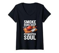 Donna Barbecue Smoke Runs Deep Flavor Soul Food Lovers Costole BBQ Maglietta con Collo a V