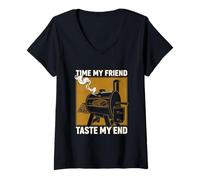 Donna Barbecue Time My Friend Smoky Flavor Chef Grilling Petto Maglietta con Collo a V