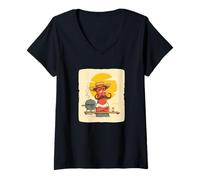 Donna Barbecue Weenie per Gli Amanti della Barba e dei Baffi Divertenti Maglietta con Collo a V