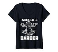 Donna Barber Humor Citazione I Should Be Your Barber Design Maglietta con Collo a V