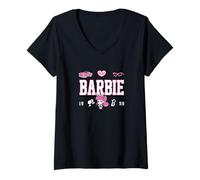 Donna Barbie Malibu 1959, Design Pop Art Rosa, Stile retrò Maglietta con Collo a V