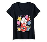 Donna Barboncino 5 ° compleanno ragazzo ragazza 5 anni quinto cinque barboncino Maglietta con Collo a V