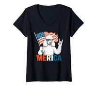Donna Barboncino Merica Bandiera americana 4 luglio amante dei cani Maglietta con Collo a V