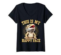Donna Barbuto Dragon This Is My Happy Face Eccentrico design lucertola Maglietta con Collo a V