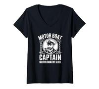 Donna Barca a Motore Captain Motor Boatin S.O.B Maglietta con Collo a V