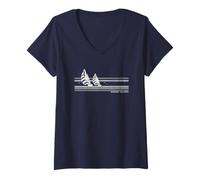 Donna Barca a vela nautica vintage anni '70 delle Isole Canarie Maglietta con Collo a V