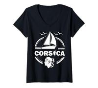 Donna Barca a Vela sull'isola della Corsica Corse Piratenkopf Francia Maglietta con Collo a V
