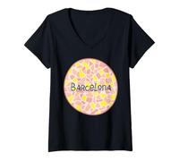 Donna Barcellona Mosaico Arte Spagna Catalogna Parco Güell Gaudí Style Maglietta con Collo a V