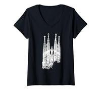 Donna Barcellona Sagrada Familia Vintage Spagna I Love Barcelona Maglietta con Collo a V