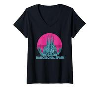 Donna Barcellona Spagna Souvenir España Sagrada Familia Skyline Maglietta con Collo a V
