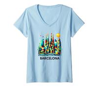 Donna Barcelona City Spain Souvenir Maglietta con Collo a V