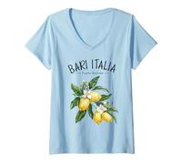 Donna Bari Italia Limone Arte Adriatico Amante Frutta Vintage Maglietta con Collo a V