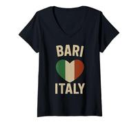 Donna Bari Italia Puglia Amante Bandiera Italiana Cuore Maglietta con Collo a V