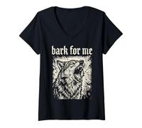 Donna Bark for Me Blackletter Fierce Angry Dog Graphic Maglietta con Collo a V