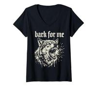 Donna Bark for Me Blackletter Fierce Angry Dog Graphic Maglietta con Collo a V