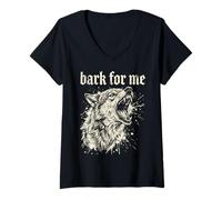 Donna Bark for Me Blackletter Fierce Angry Dog Graphic Maglietta con Collo a V