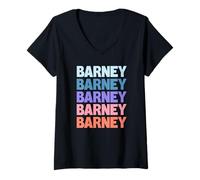 Donna Barney Funny Modern Repetitive Text Design First Name Barney Maglietta con Collo a V