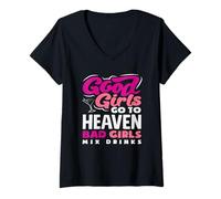 Donna Bartender Girls Go To Heaven Mix Drink Maglietta con Collo a V