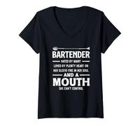 Donna Bartender Heart Sleeve Fire Soul Mouth Control Maglietta con Collo a V